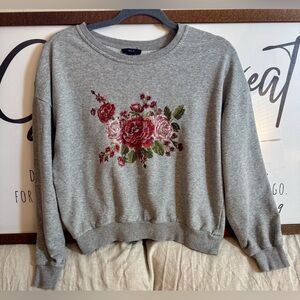 Mine Gray vibrant floral embroidered sweatshirt
